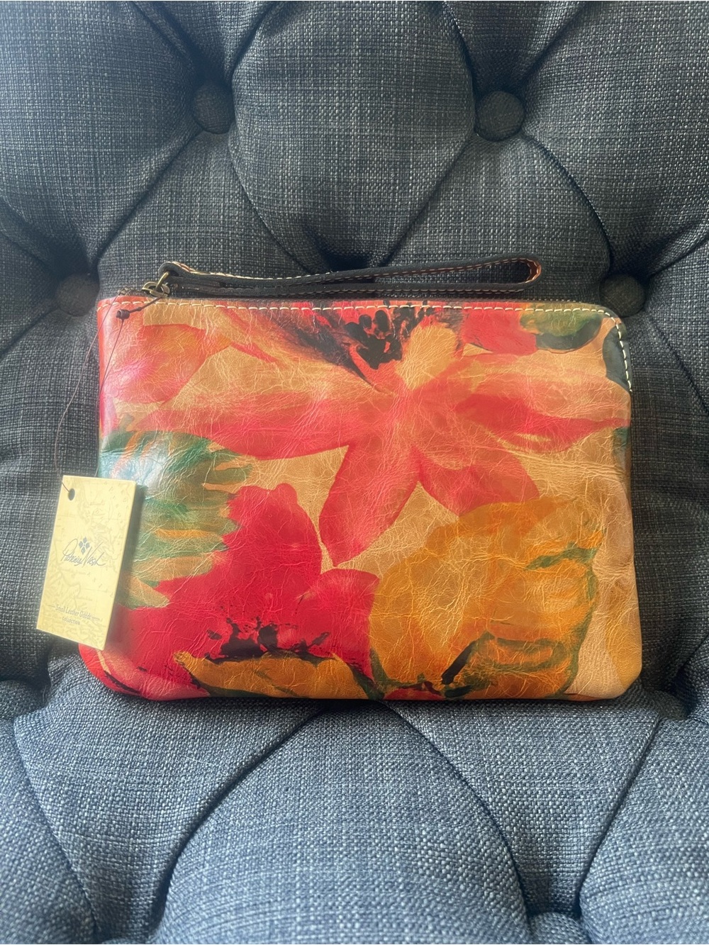 Patricia Nash Floral Leather Wristlet in Red, Orange, Green, Yellow